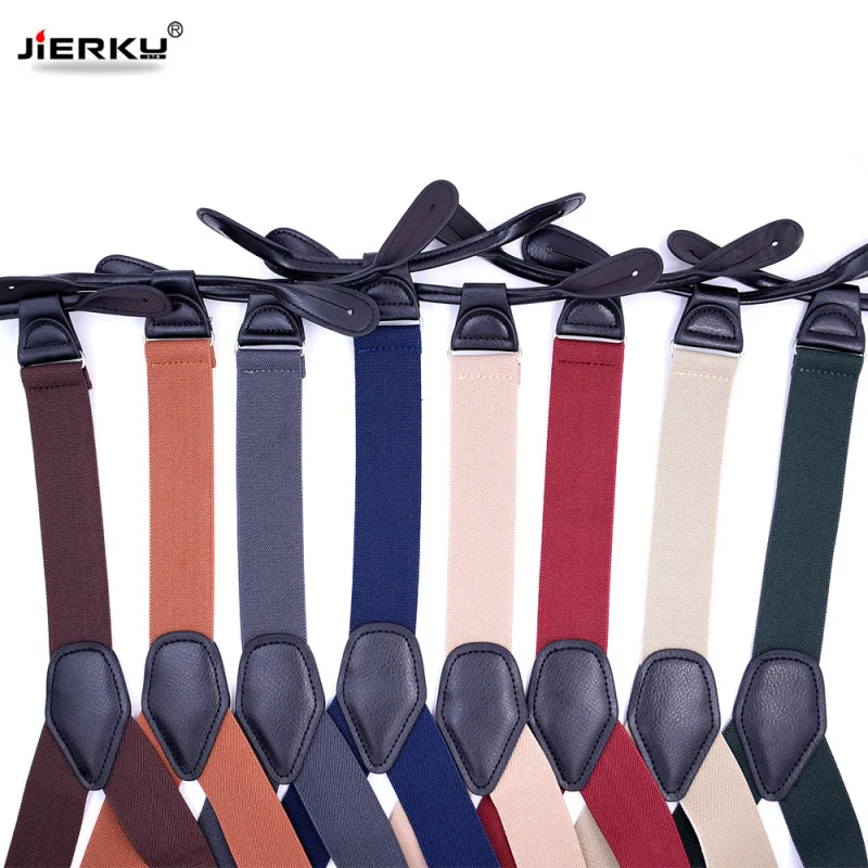 JIERKU Buttons Suspenders Man's Braces Unisex Black Leather Suspenders New Y-Back Ligas Tirantes 3.5*120cm 8 Colors