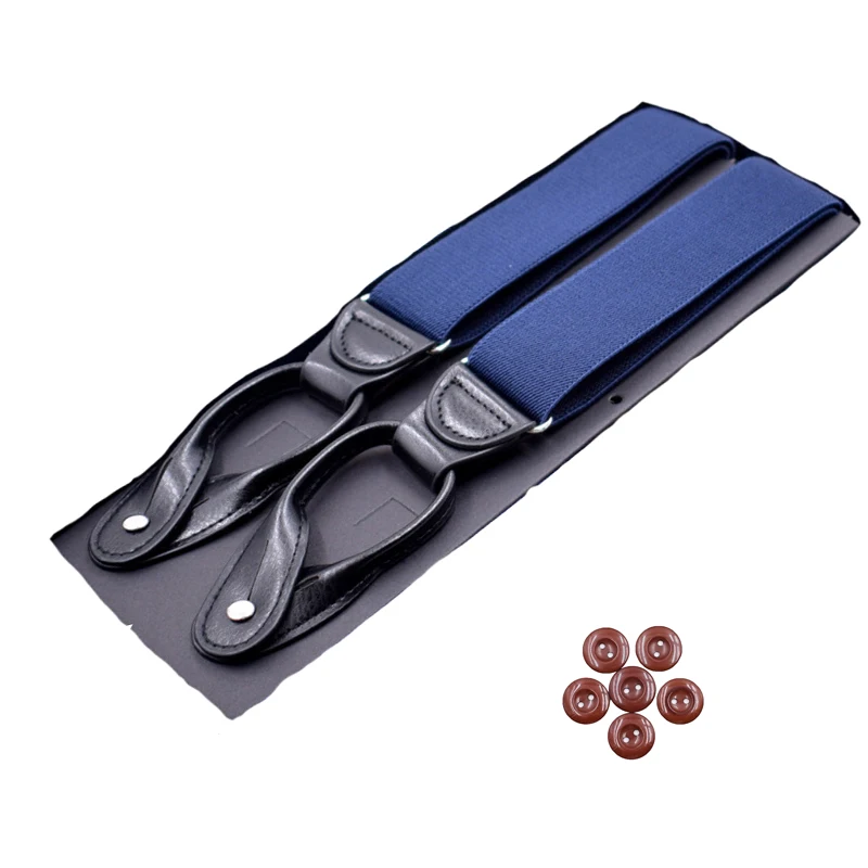 JIERKU Buttons Suspenders Man's Braces Unisex Black Leather Suspenders New Y-Back Ligas Tirantes 3.5*120cm 8 Colors