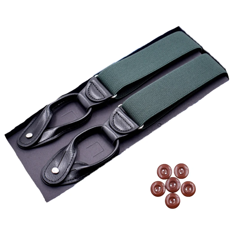 JIERKU Buttons Suspenders Man's Braces Unisex Black Leather Suspenders New Y-Back Ligas Tirantes 3.5*120cm 8 Colors