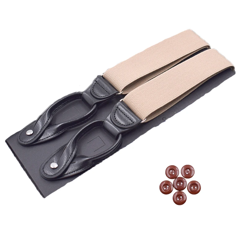 JIERKU Buttons Suspenders Man's Braces Unisex Black Leather Suspenders New Y-Back Ligas Tirantes 3.5*120cm 8 Colors