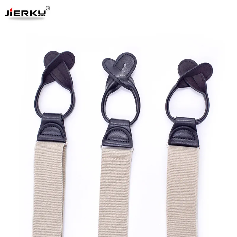 JIERKU Buttons Suspenders Man's Braces Unisex Black Leather Suspenders New Y-Back Ligas Tirantes 3.5*120cm 8 Colors