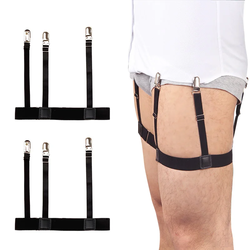 Men Shirt Stays Garters Belt With Locking Clamps,Adjustable Elastic Shirt Tuckers Garters,Shirt Holder,Leg Thigh Suspender Strap