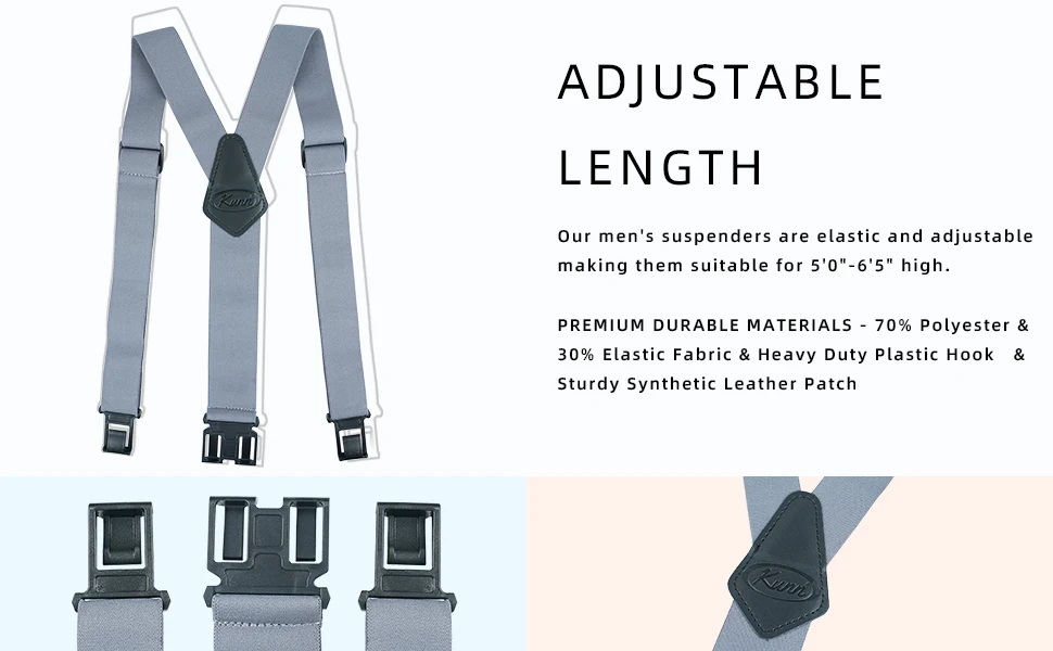 KUNN Men's Perry 1.5 inch Wide Suspender,Elastic Hook End Adjustable Suspenders