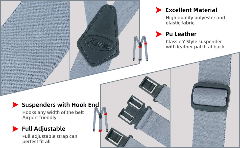 KUNN Men's Perry 1.5 inch Wide Suspender,Elastic Hook End Adjustable Suspenders
