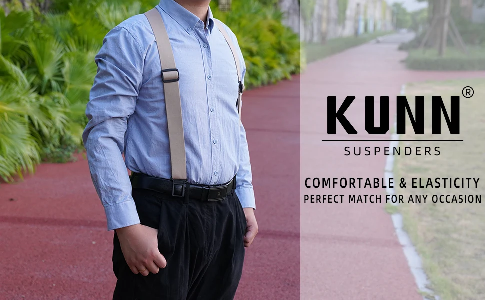 KUNN Men's Perry 1.5 inch Wide Suspender,Elastic Hook End Adjustable Suspenders