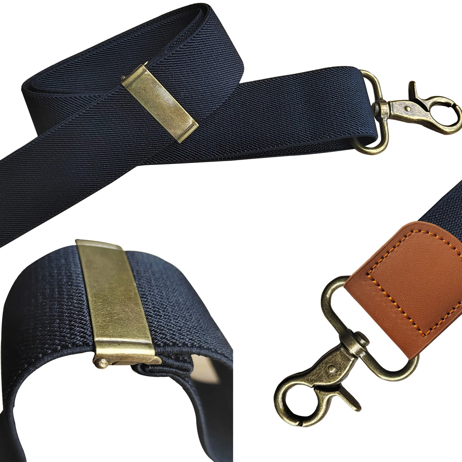 Vintage Suspenders for Men 3.5cm Wide X-Black 4 Bronze Hook Clips Heavy Duty Big Tall Adjustable Elastic Trouser Braces Straps