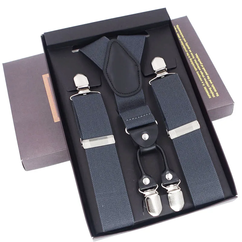 Man Suspenders 4 Clips Braces Black Leather Suspenders Adjustable Belt Strap Trousers Suspensorio Father Gifts Ligas