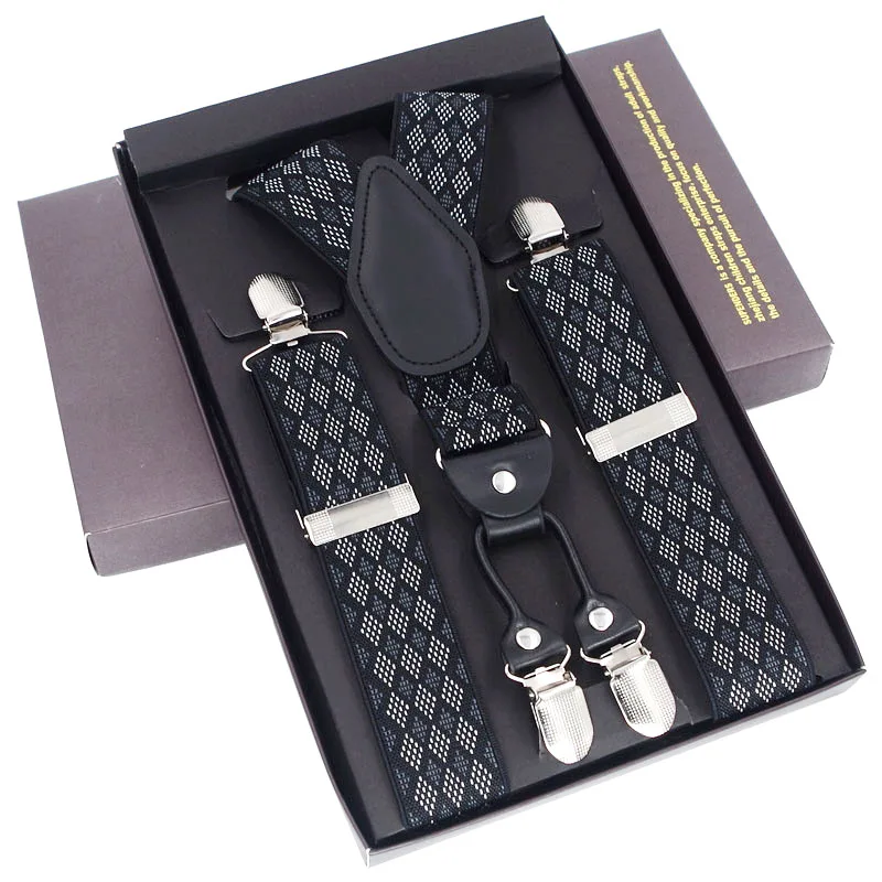 Man Suspenders 4 Clips Braces Black Leather Suspenders Adjustable Belt Strap Trousers Suspensorio Father Gifts Ligas