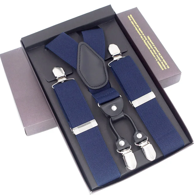 Man Suspenders 4 Clips Braces Black Leather Suspenders Adjustable Belt Strap Trousers Suspensorio Father Gifts Ligas