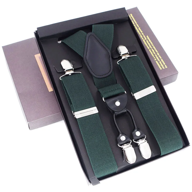 Man Suspenders 4 Clips Braces Black Leather Suspenders Adjustable Belt Strap Trousers Suspensorio Father Gifts Ligas