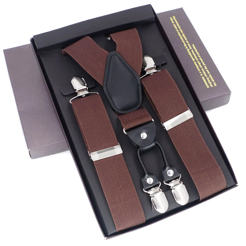Man Suspenders 4 Clips Braces Black Leather Suspenders Adjustable Belt Strap Trousers Suspensorio Father Gifts Ligas