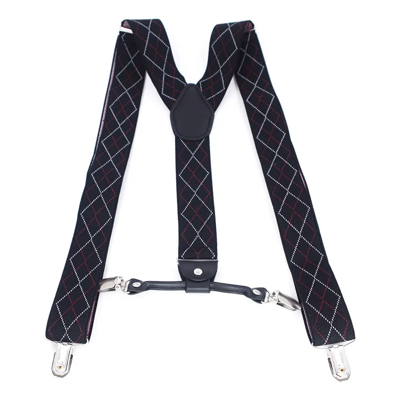 Man Suspenders 4 Clips Braces Black Leather Suspenders Adjustable Belt Strap Trousers Suspensorio Father Gifts Ligas