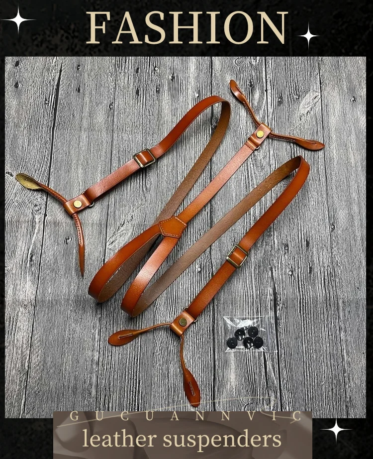 Suspenders For Men Vintage Leather Men's Suspenders Adult Braces 6 Buttons Women's Suspenders Belt Suspenders Man For Pants