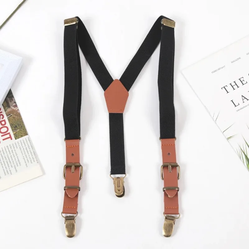 Vintage Kids Suspenders Tuxedo Y-back 3 Clips Adjustable Elastic Trouser Braces Children Boys Girls Wedding Party Accessories