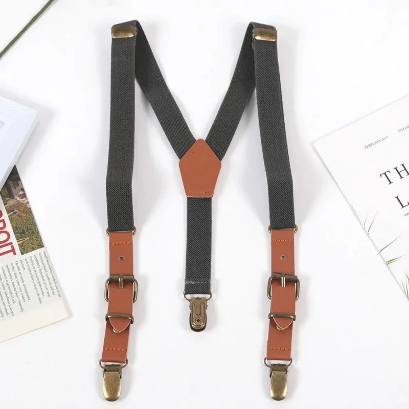 Vintage Kids Suspenders Tuxedo Y-back 3 Clips Adjustable Elastic Trouser Braces Children Boys Girls Wedding Party Accessories