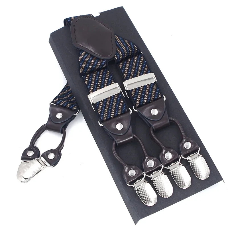 New Men's Suspenders 6clips Fashion Braces Leather Casual Suspensorios Adjustable Belt Strap High Quality Tirantes