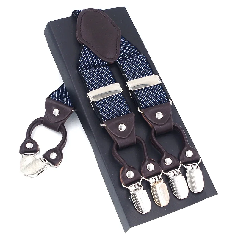 New Men's Suspenders 6clips Fashion Braces Leather Casual Suspensorios Adjustable Belt Strap High Quality Tirantes