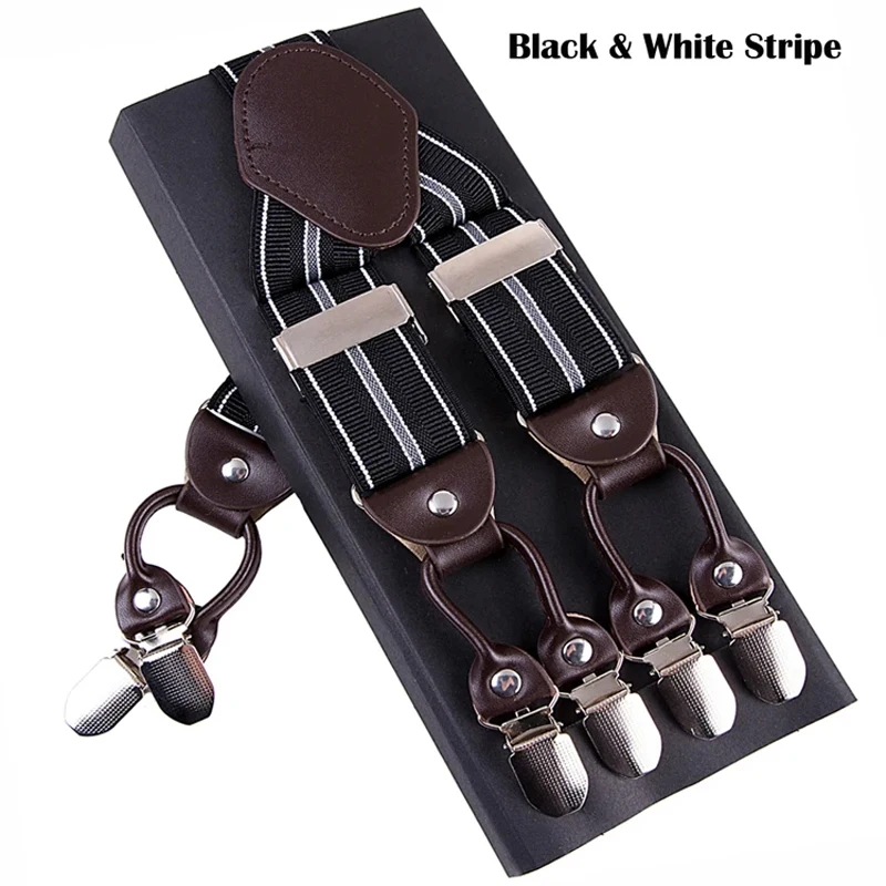 New Men's Suspenders 6clips Fashion Braces Leather Casual Suspensorios Adjustable Belt Strap High Quality Tirantes