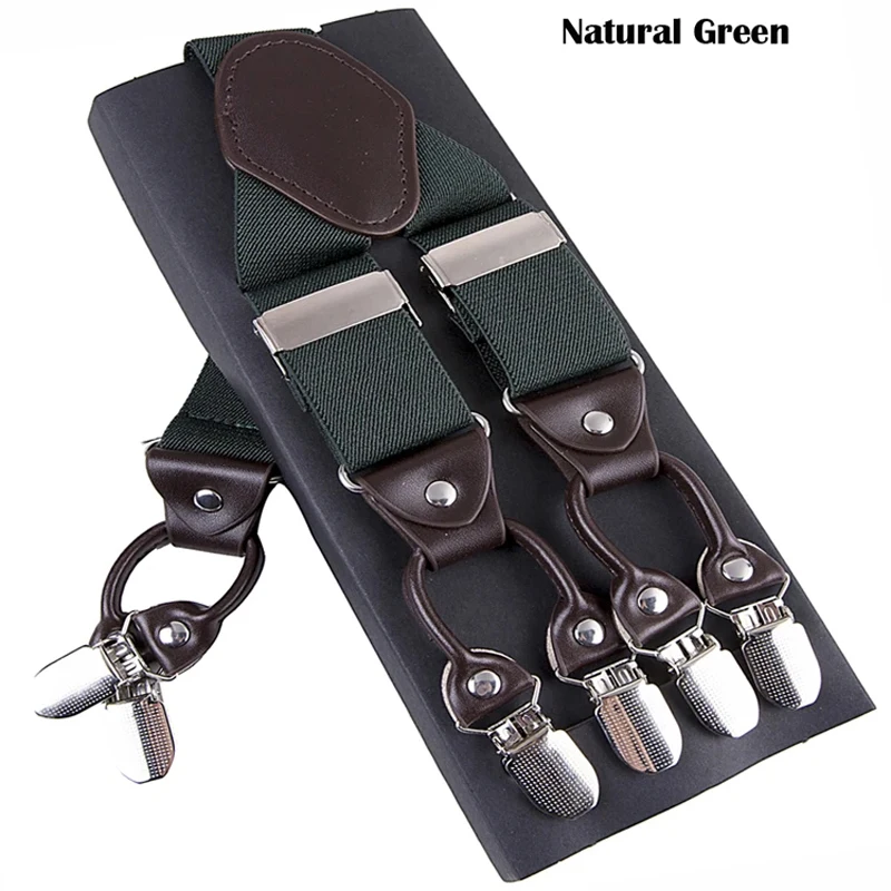 New Men's Suspenders 6clips Fashion Braces Leather Casual Suspensorios Adjustable Belt Strap High Quality Tirantes