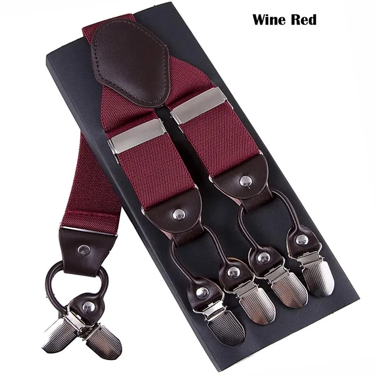 New Men's Suspenders 6clips Fashion Braces Leather Casual Suspensorios Adjustable Belt Strap High Quality Tirantes