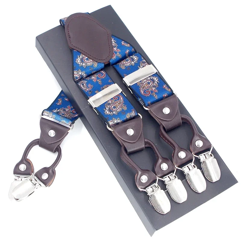 New Men's Suspenders 6clips Fashion Braces Leather Casual Suspensorios Adjustable Belt Strap High Quality Tirantes
