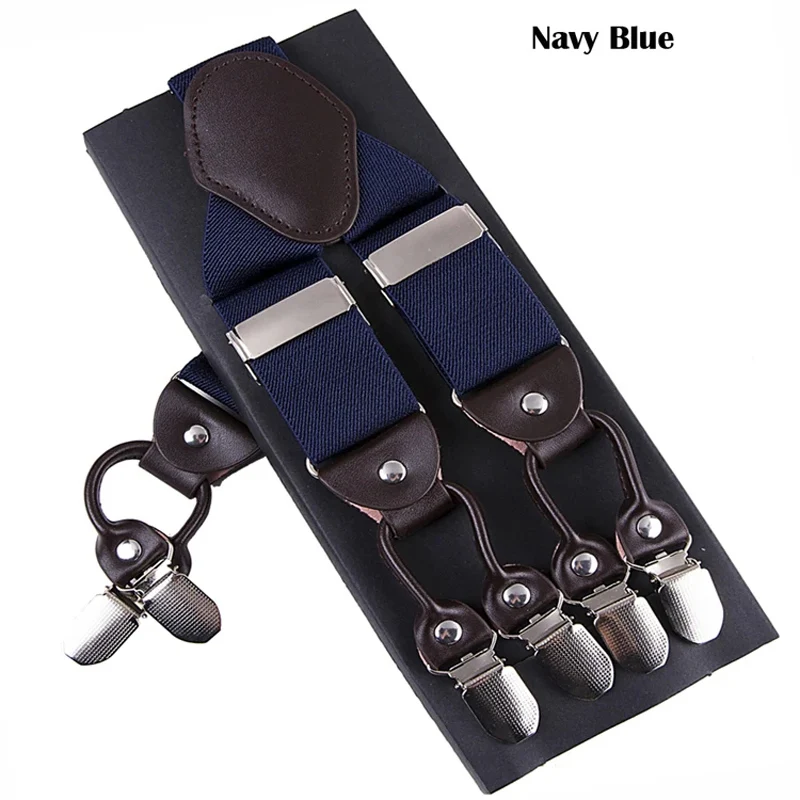 New Men's Suspenders 6clips Fashion Braces Leather Casual Suspensorios Adjustable Belt Strap High Quality Tirantes