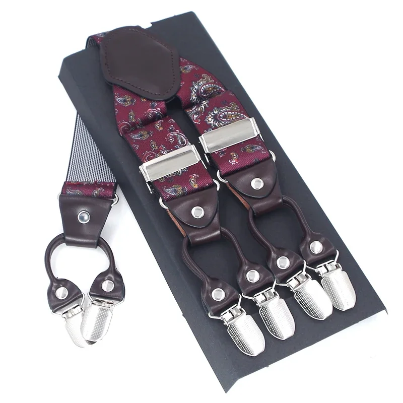 New Men's Suspenders 6clips Fashion Braces Leather Casual Suspensorios Adjustable Belt Strap High Quality Tirantes