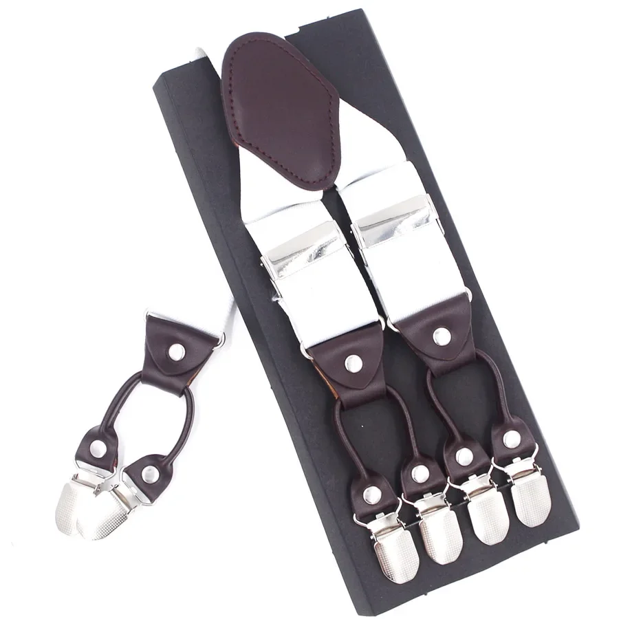 New Men's Suspenders 6clips Fashion Braces Leather Casual Suspensorios Adjustable Belt Strap High Quality Tirantes