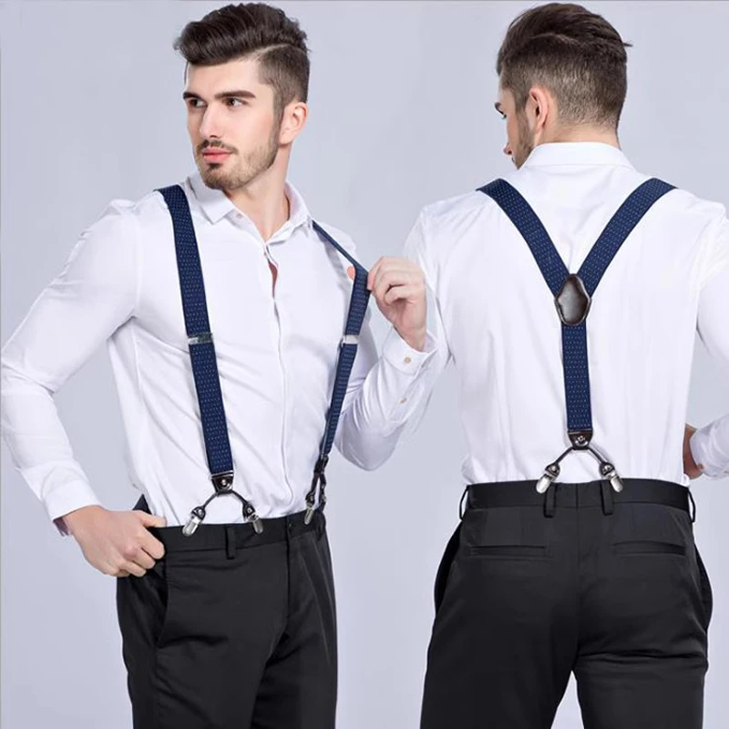 New Men's Suspenders 6clips Fashion Braces Leather Casual Suspensorios Adjustable Belt Strap High Quality Tirantes