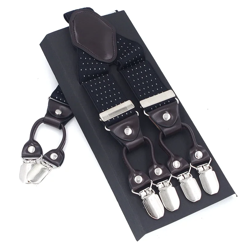 New Men's Suspenders 6clips Fashion Braces Leather Casual Suspensorios Adjustable Belt Strap High Quality Tirantes