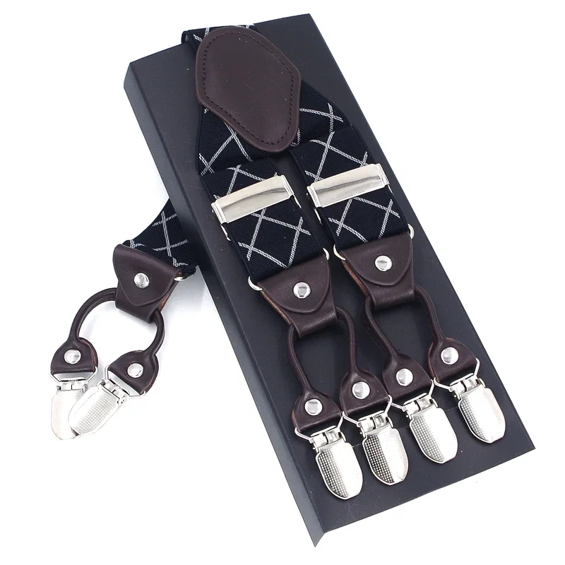 New Men's Suspenders 6clips Fashion Braces Leather Casual Suspensorios Adjustable Belt Strap High Quality Tirantes