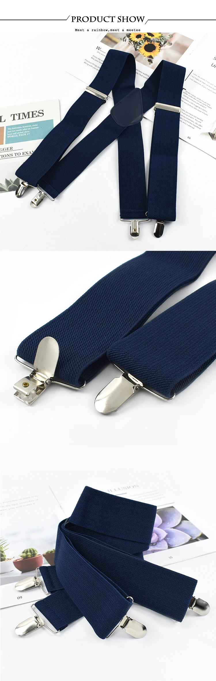 Deepeel Fashion 5cm Wide Adult Men's Suspenders 4 Clips Strap Adjust Elastic Men Braces Harness Man Suit Pants Belt Accessories