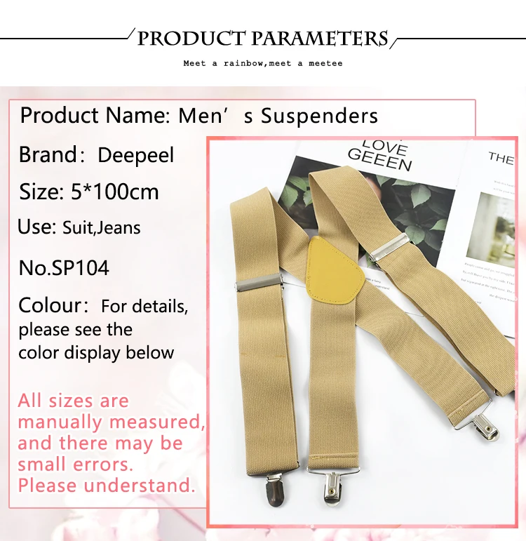 Deepeel Fashion 5cm Wide Adult Men's Suspenders 4 Clips Strap Adjust Elastic Men Braces Harness Man Suit Pants Belt Accessories