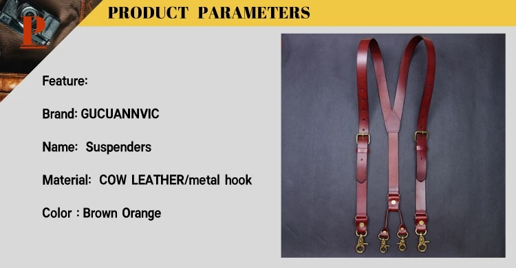 2.4*145CM Vintage Leather Men's Suspenders 4-Hook Y-Back Suspenders For Men's Pants Braces Man Women Men's Slip Suspender