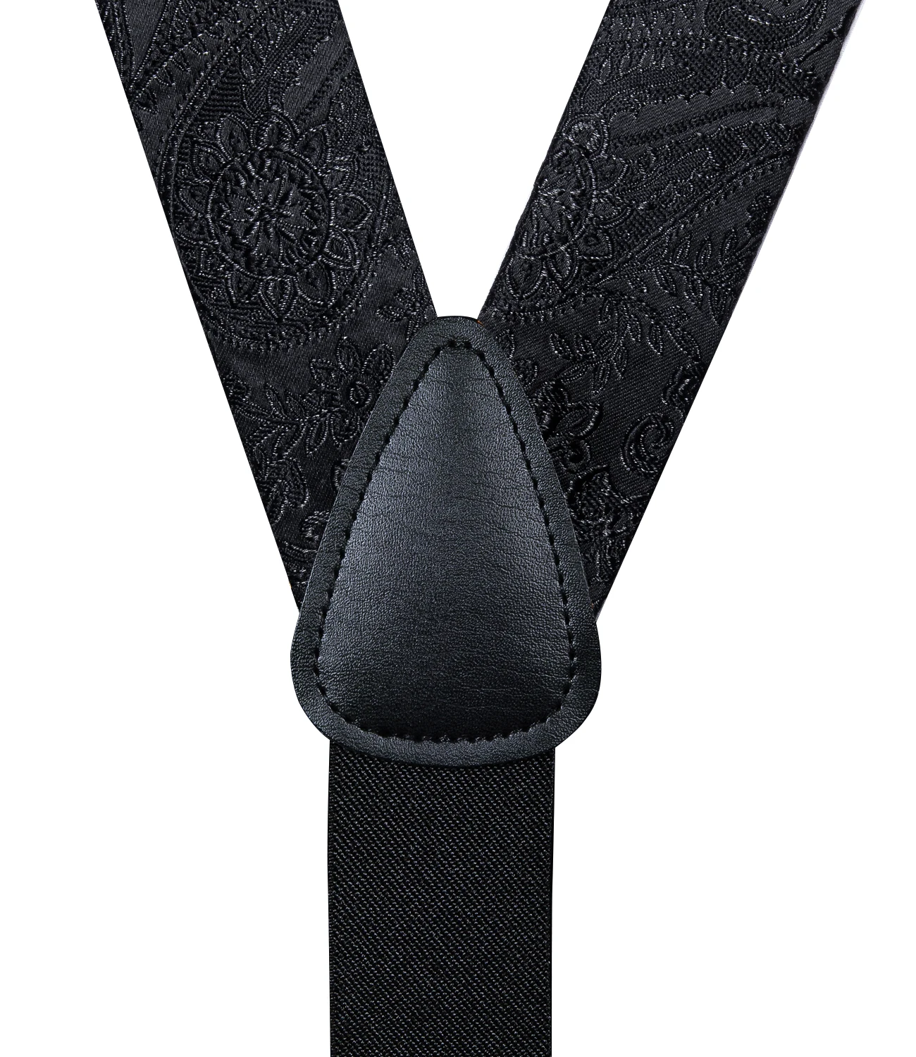 Men's Black Adjustable Suspenders Pre-tied Bowtie Pocket Sqaure Cufflinks Fashion 6 Mental Clips Jacquard Paisley Strapes