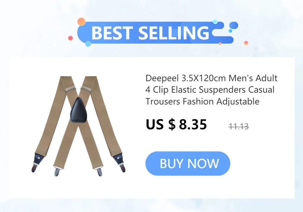 Deepeel 3.8cm Wide Men‘s Elastic Suspenders Black X-Shaped Adjustable Stretch Back Braces with 4 Clip Plastic Connect Clasps