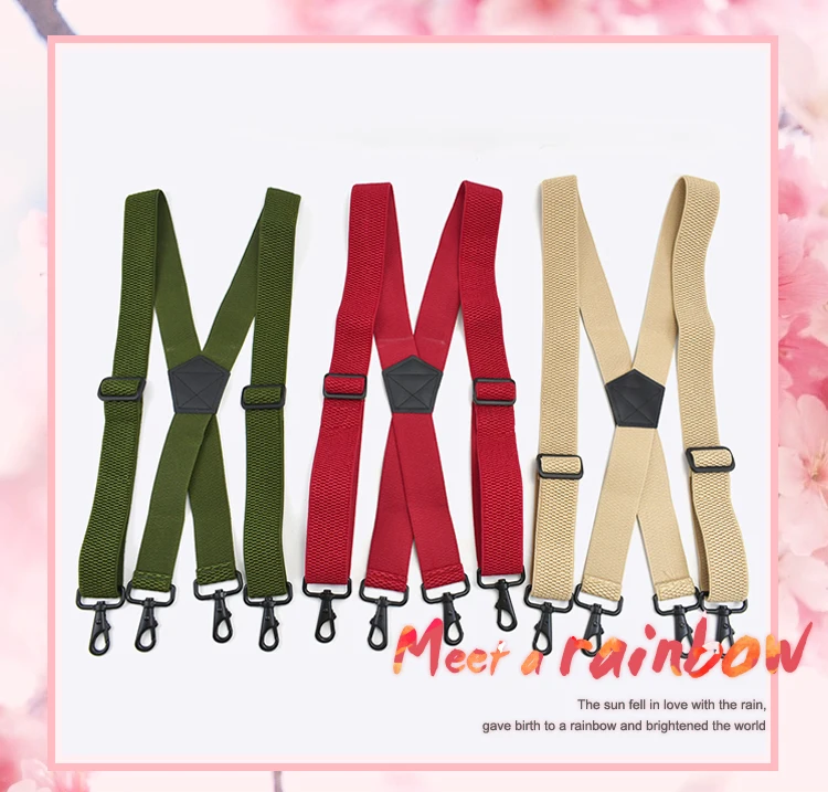 Deepeel 3.8cm Wide Men‘s Elastic Suspenders Black X-Shaped Adjustable Stretch Back Braces with 4 Clip Plastic Connect Clasps