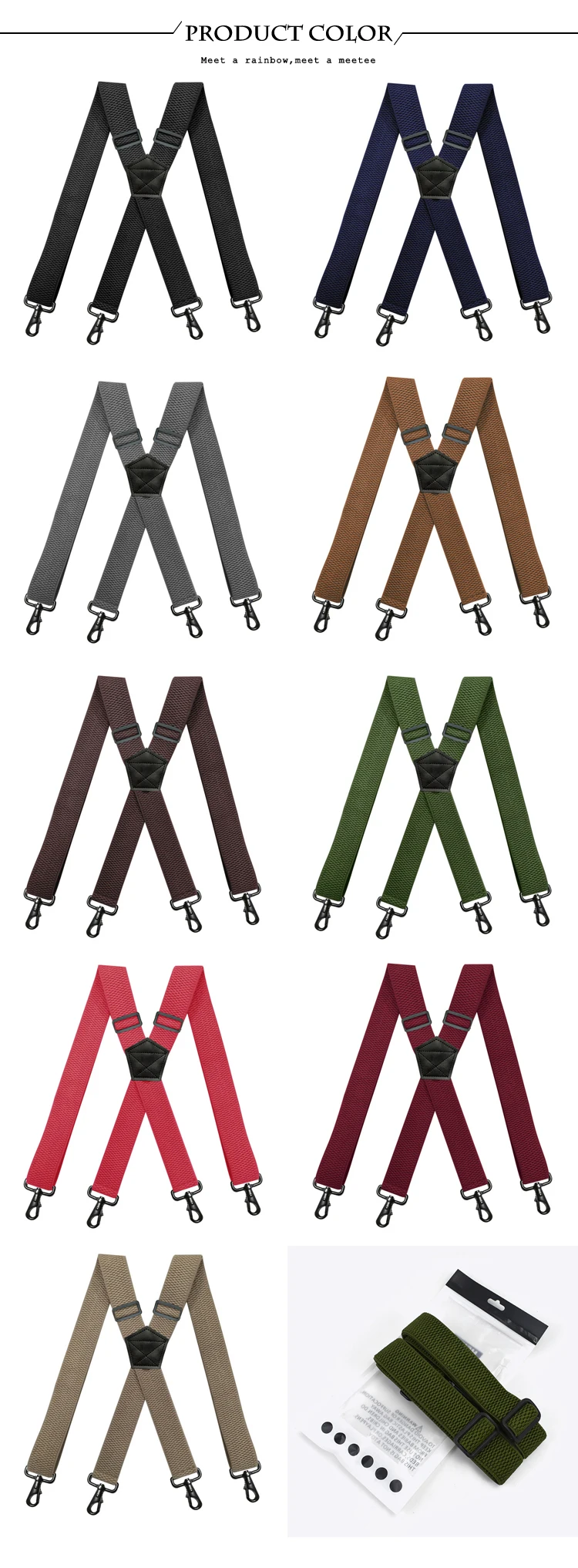 Deepeel 3.8cm Wide Men‘s Elastic Suspenders Black X-Shaped Adjustable Stretch Back Braces with 4 Clip Plastic Connect Clasps