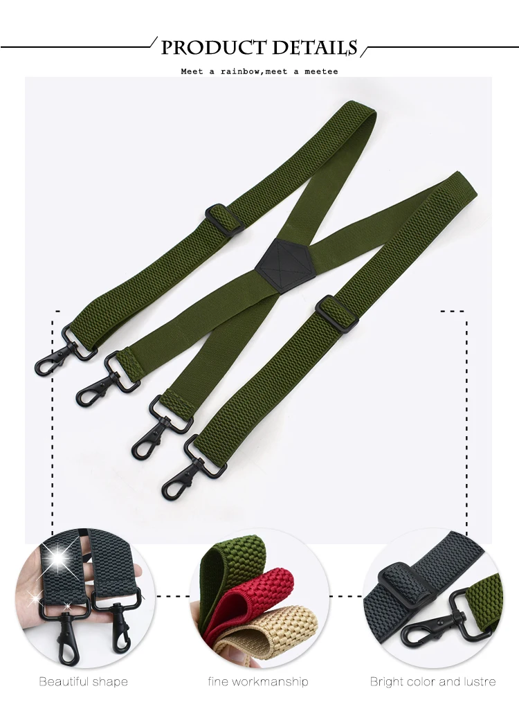 Deepeel 3.8cm Wide Men‘s Elastic Suspenders Black X-Shaped Adjustable Stretch Back Braces with 4 Clip Plastic Connect Clasps