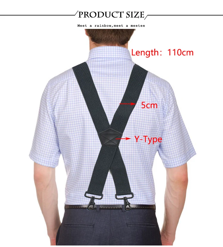 Deepeel 3.8cm Wide Men‘s Elastic Suspenders Black X-Shaped Adjustable Stretch Back Braces with 4 Clip Plastic Connect Clasps