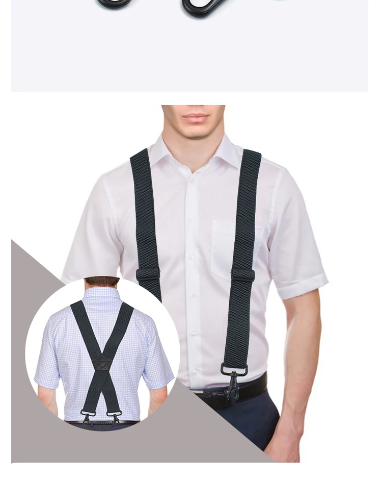 Deepeel 3.8cm Wide Men‘s Elastic Suspenders Black X-Shaped Adjustable Stretch Back Braces with 4 Clip Plastic Connect Clasps