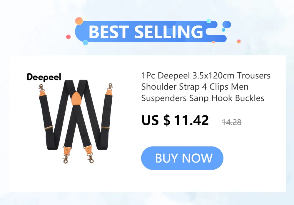 Deepeel 3.8cm Wide Men‘s Elastic Suspenders Black X-Shaped Adjustable Stretch Back Braces with 4 Clip Plastic Connect Clasps