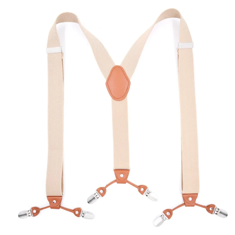Vintage Suspenders for Men 3.5cm Wide Y Shape 6 Clips Adjustable Elastic Trouser Braces Strap Belts Wedding Party Formal Casual