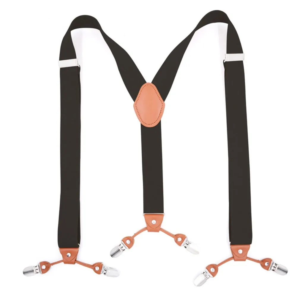 Vintage Suspenders for Men 3.5cm Wide Y Shape 6 Clips Adjustable Elastic Trouser Braces Strap Belts Wedding Party Formal Casual