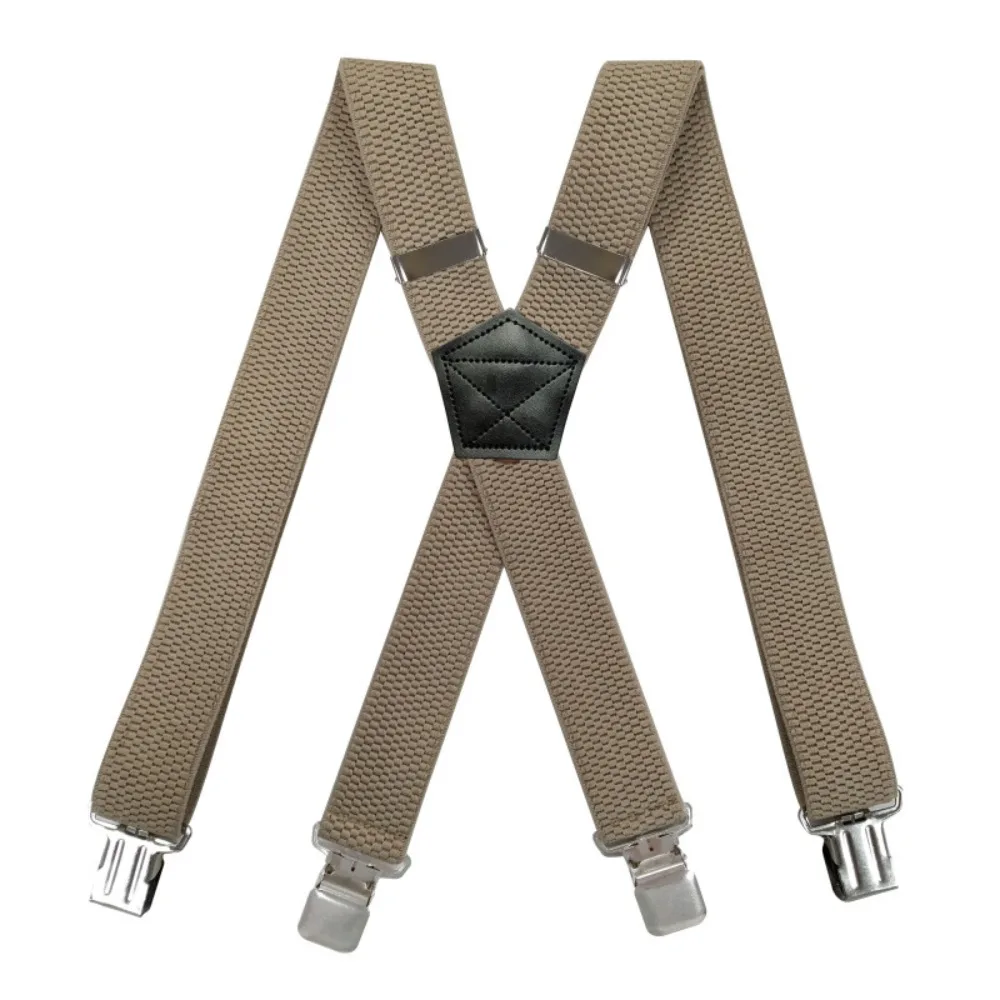 Heavy Duty Suspenders for Men Work Outdoor 3.8cm X-Back with 4 Strong Clips Adjustable Elastic Trouser Braces Strap Belts Navy