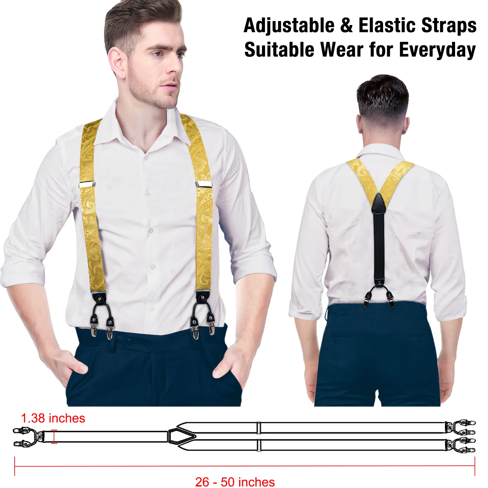 DiBanGu Fashion Wedding Party Suspeder for Man Adjustable Braces Bowtie Handkerchief Metal Clips Y back Elastic Wide Strap Sets