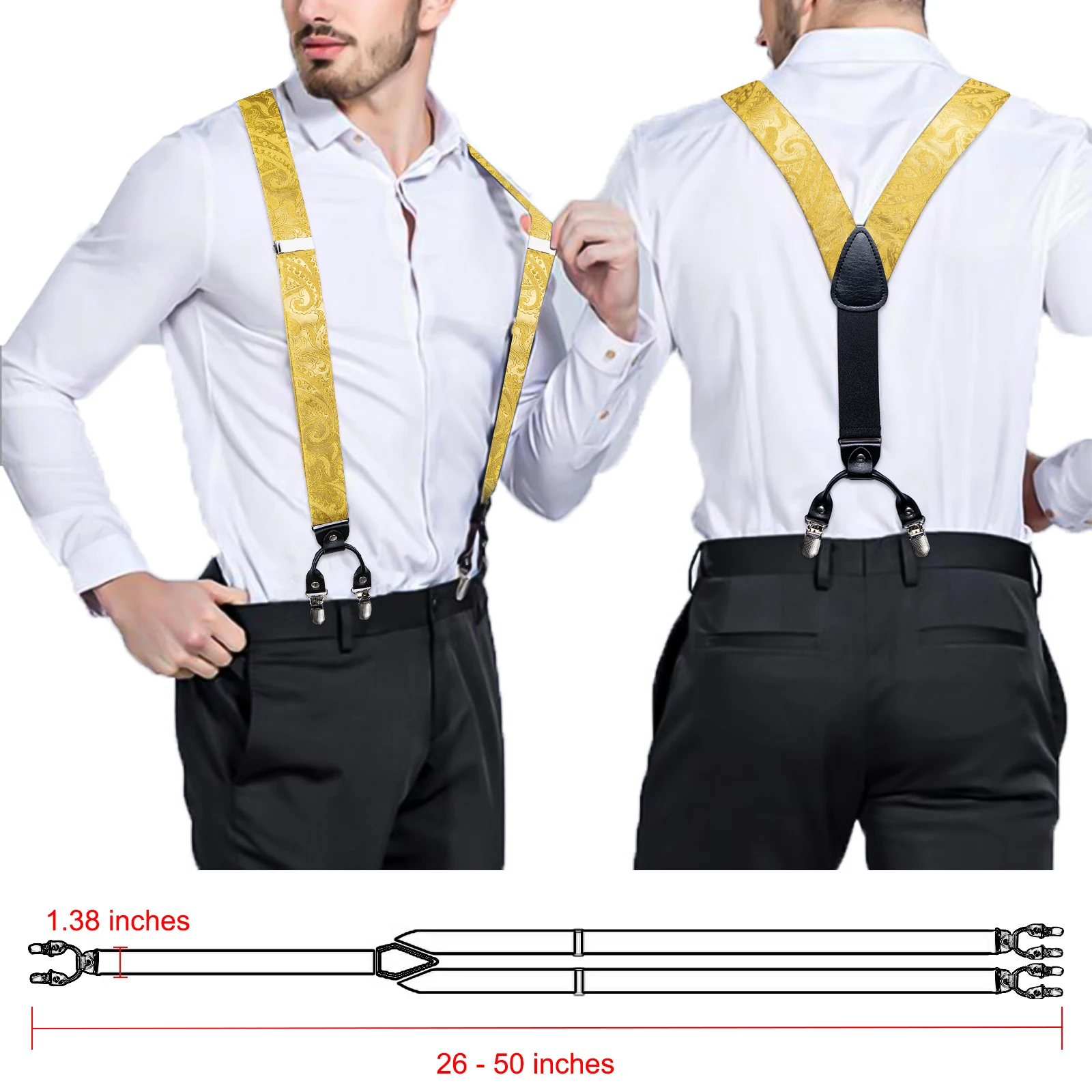 DiBanGu Fashion Wedding Party Suspeder for Man Adjustable Braces Bowtie Handkerchief Metal Clips Y back Elastic Wide Strap Sets