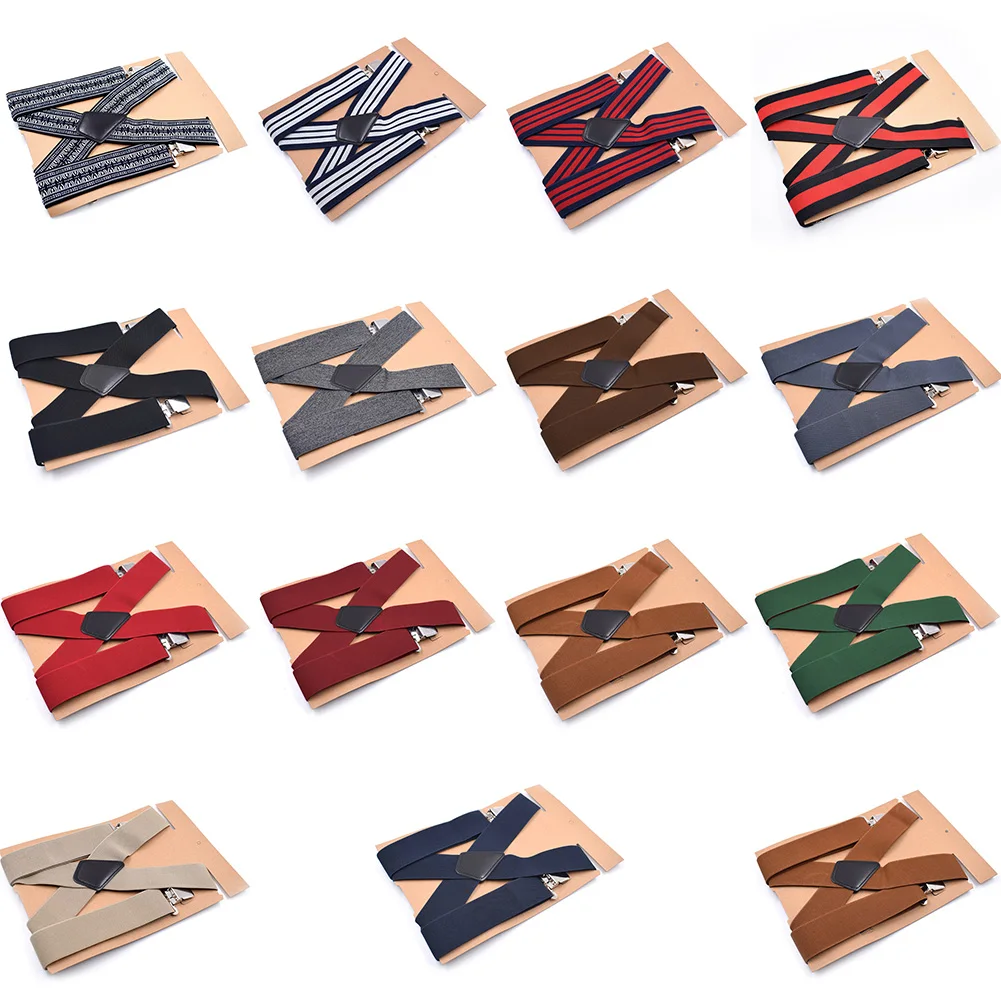 5cm Men Suspenders High Elastic Adjustable 4 Strong Clips Suspender Straps Heavy Duty X-Shaped Back Trousers Braces