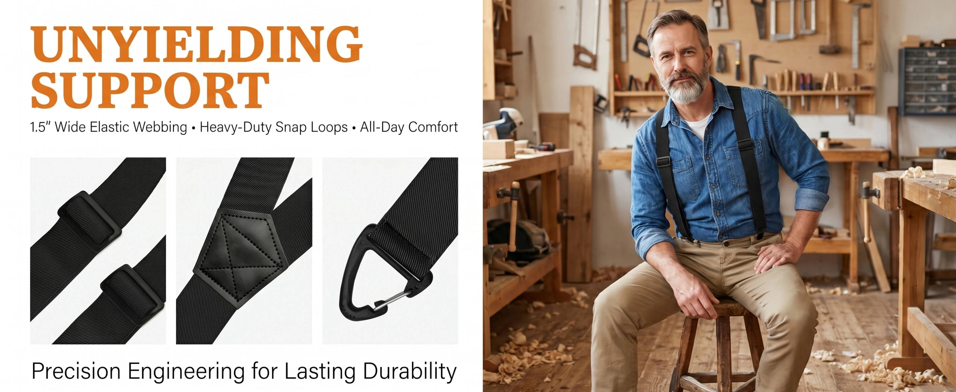 Hidden Suspenders for Men Under Clothing 1.5inch Y-back 3 Belt Loop Hooks Adjustable Elastic Trouser Braces Work Suspenders