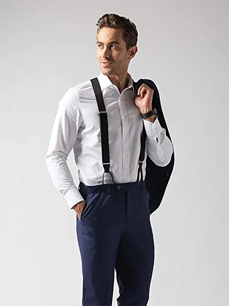 Fashion Suspenders for Men Heavy Duty Big Tall Y-back 6 Metal Clips Adjustable Elastic Trouser Braces Fathers Day Gifts for Dad